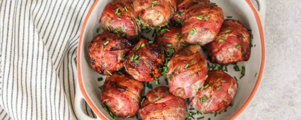 Ground beef and pork meatballs wrapped in bacon recipe from Atypical Wellness